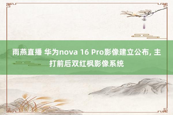 雨燕直播 华为nova 16 Pro影像建立公布, 主打前后双红枫影像系统