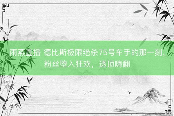 雨燕直播 德比斯极限绝杀75号车手的那一刻，粉丝堕入狂欢，透顶嗨翻