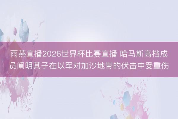 雨燕直播2026世界杯比赛直播 哈马斯高档成员阐明其子在以军对加沙地带的伏击中受重伤